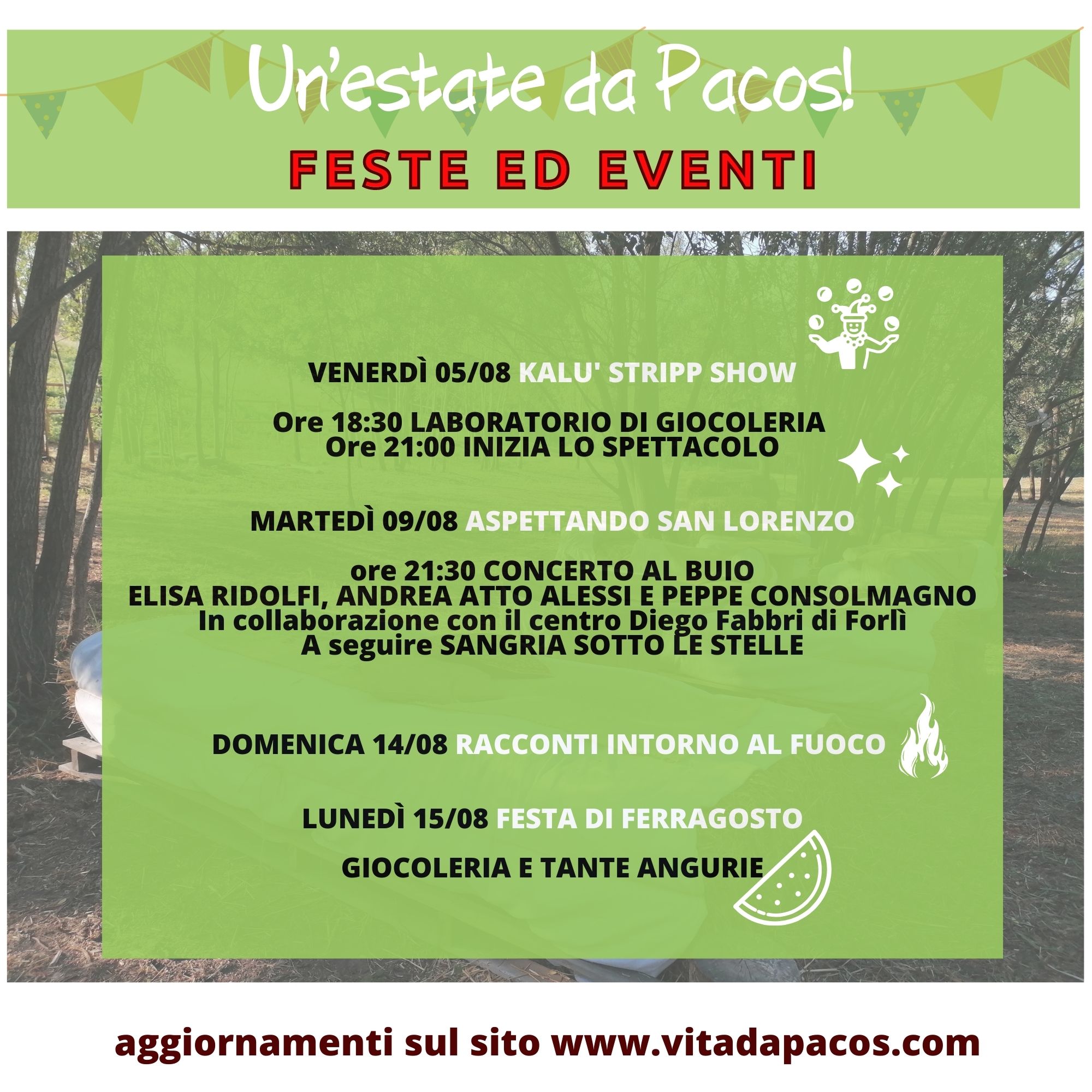 Calendario eventi estate 2022 Vita da Pacos